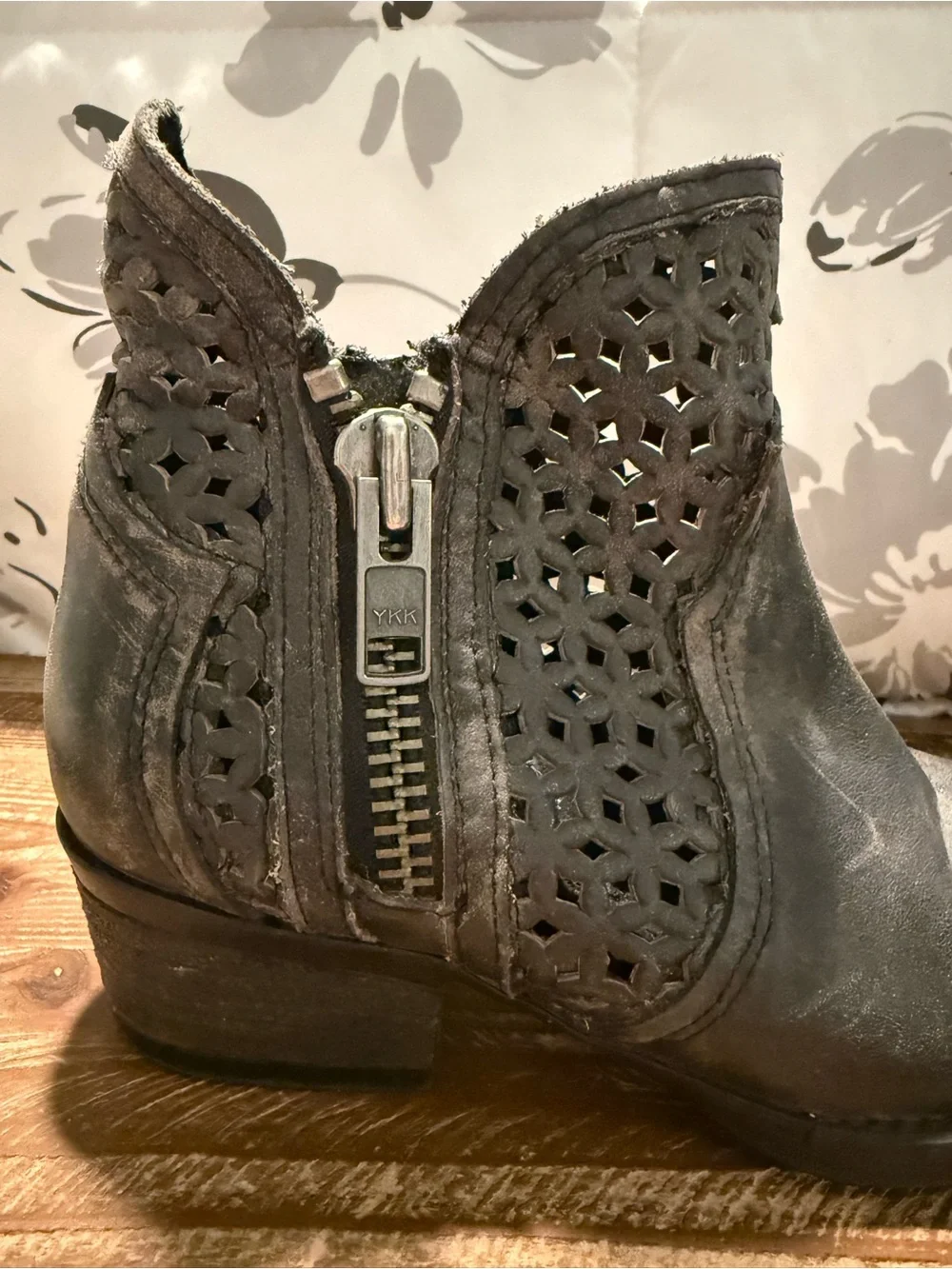 Circle G Black Perforated Cutout Ankle Boots